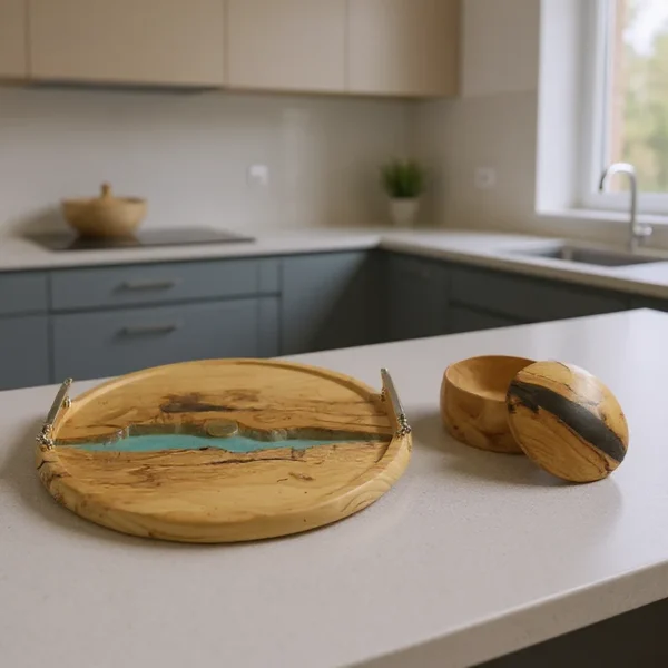 ست سینی و قندان چوب و رزین وودسنس کد WS-Z423